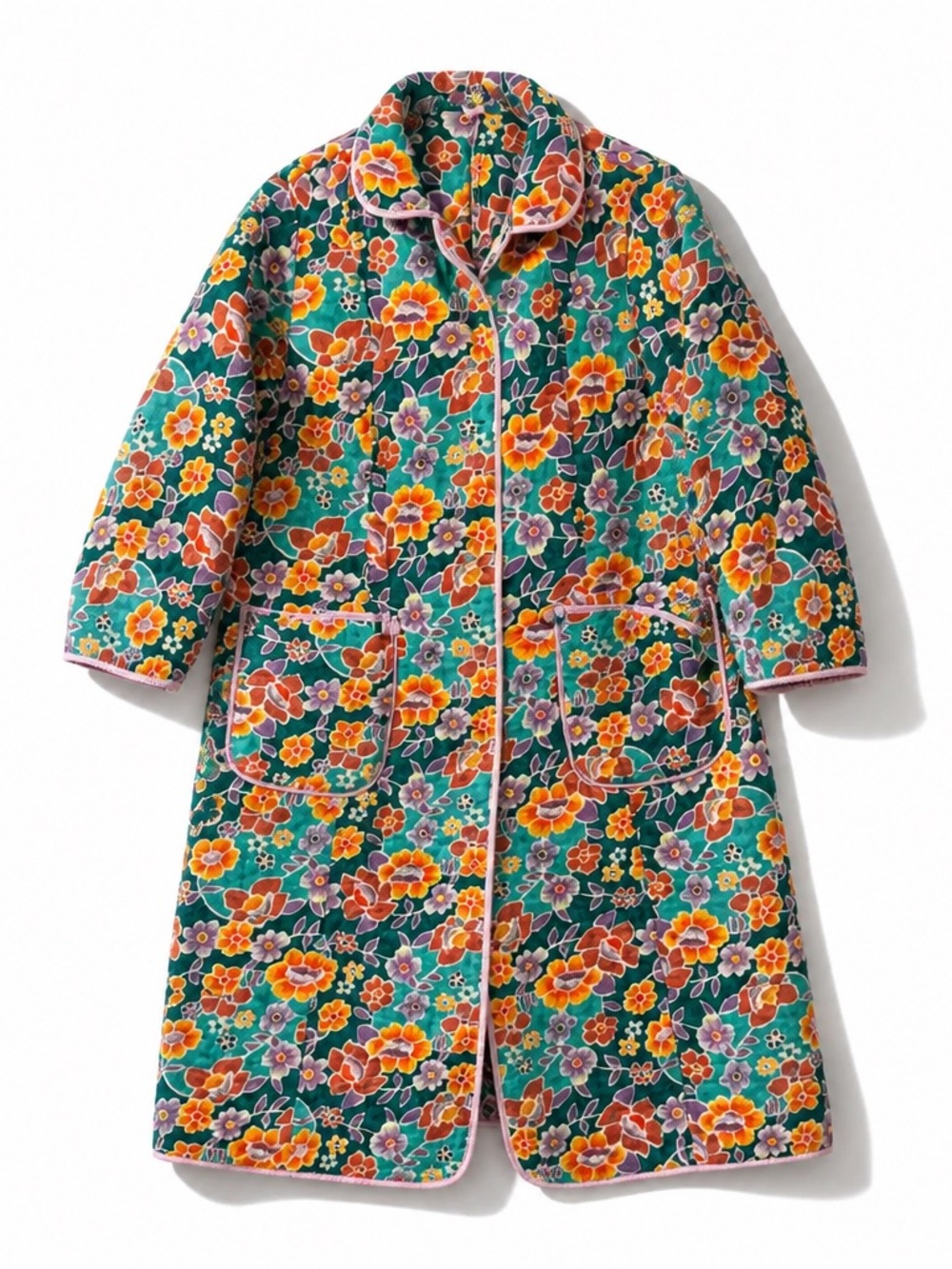 EUC!! Vintage Teal Orange Pink Floral Quilt Coat..Perfect for Spring/Summer!!